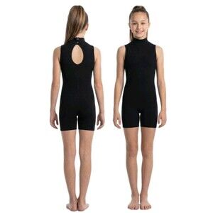 Gilda Marx Y2K High Neck Keyhole Cotton Blend Biketard Singlet Black Girls Kids